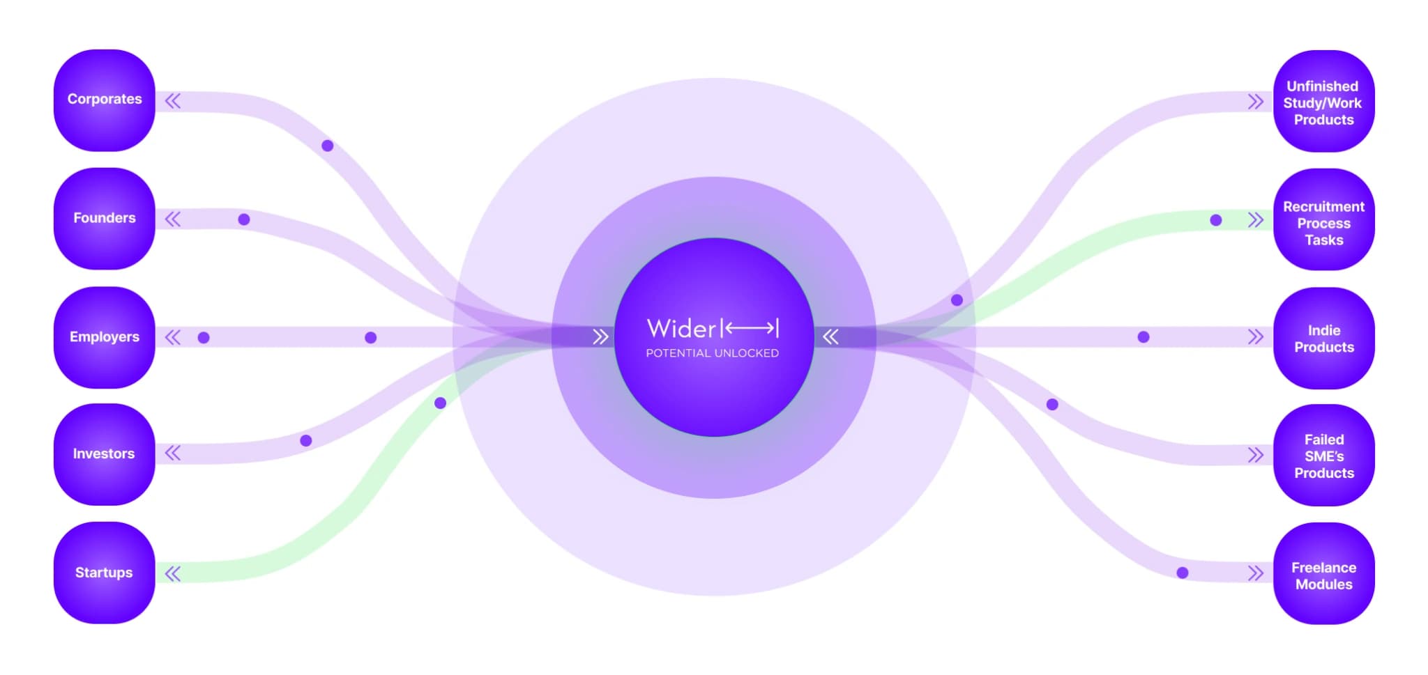 A highlighted path from Startups through Wider to recruitment process tasks.